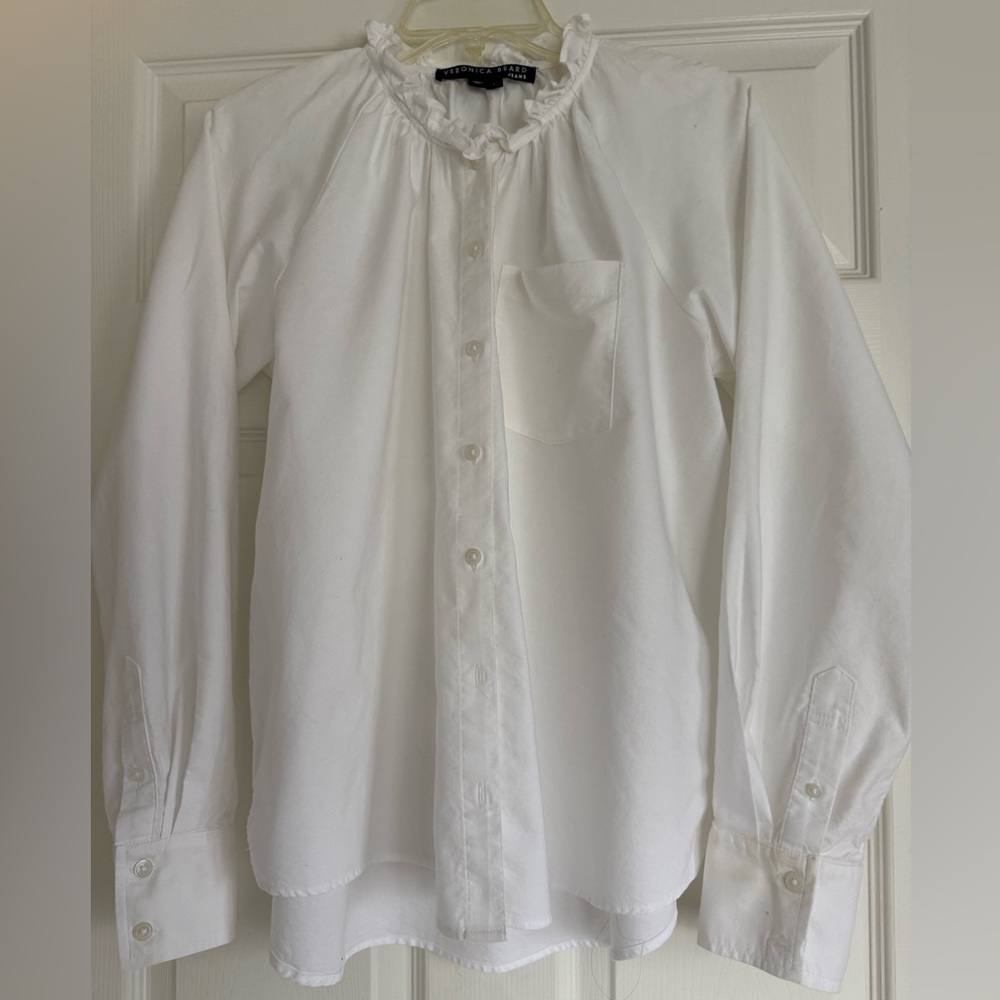 Veronica Beard 100% Cotton White Ruffle Collar Blouse 🤍